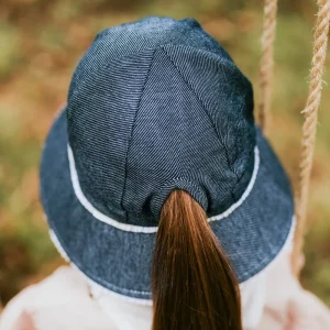 Bedhead Hats Bedhead Ponytail Ruffle Trim Bucket Hat with Strap-Denim Fashion