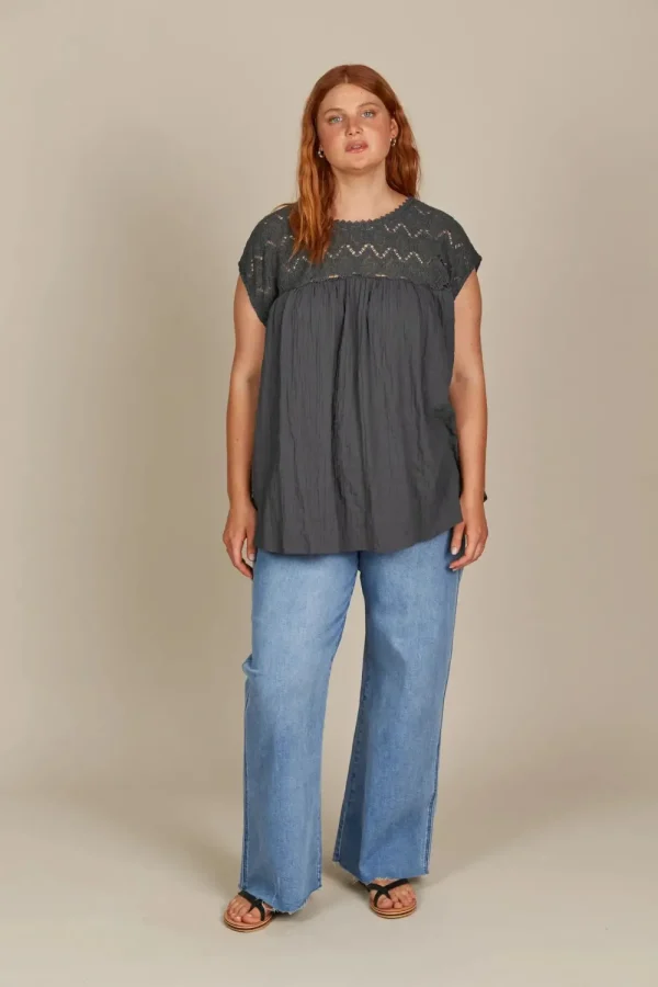Isle Of Mine Fleur Relaxed Top - Graphite Discount
