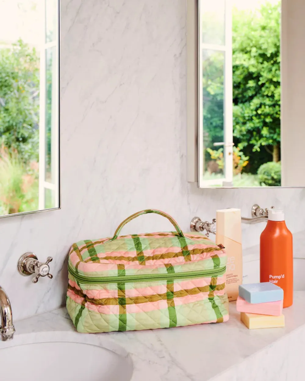 kip__co_pistachio_tartan__1.webp Kip & Co Pistachio Tartan Quilted Cotton Toiletry Case Fashion