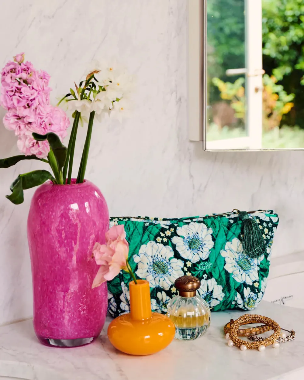 kip__co_tumbling_flowers__1.webp Kip & Co Tumbling Flowers Green Velvet Toiletry Bag Fashion
