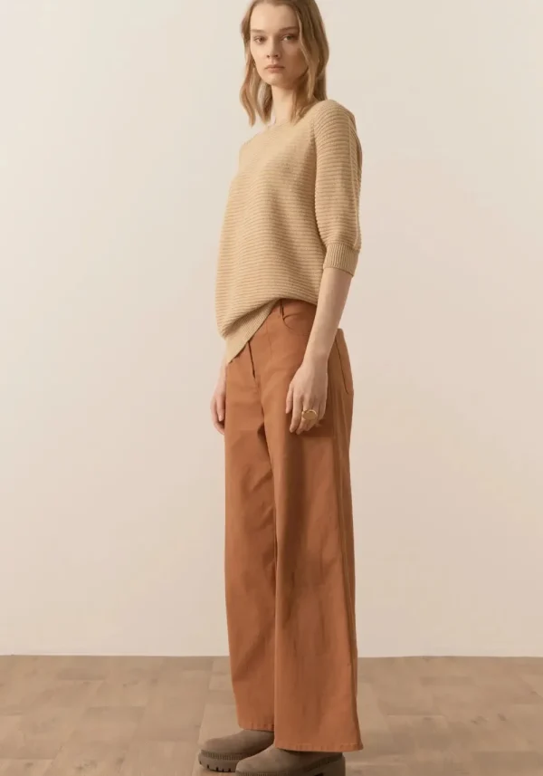 POL Orwell Ribbed Knit Tee - Camel Online